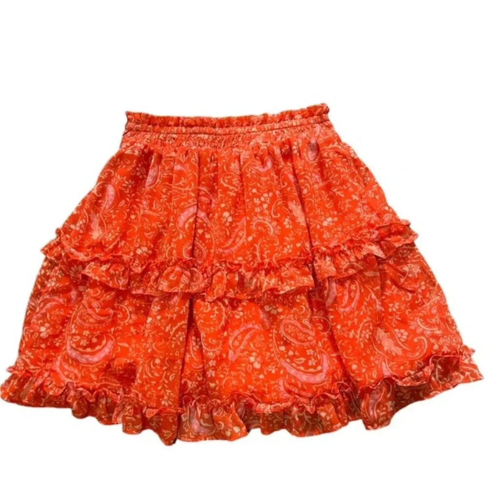 Tiered Paisley Print A-Line Tiered Coordinating Mini Skirt XS - Picture 5 of 7